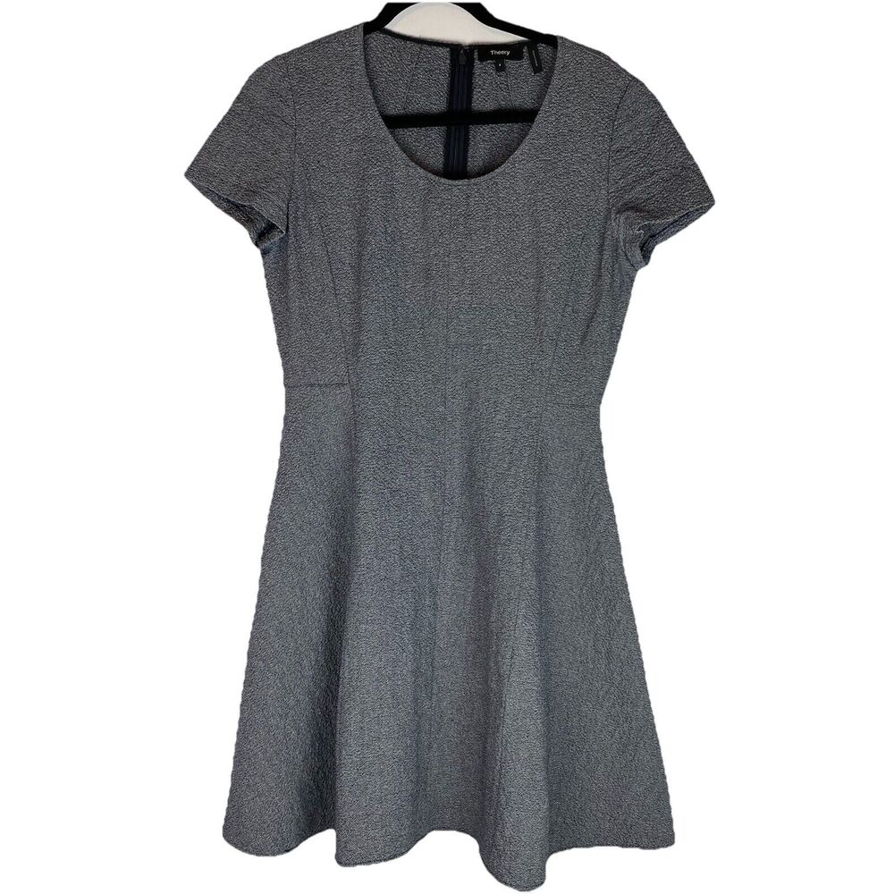 THEORY Crepe Short Cap Sleeve Fit & Flare Mini Dress Size 4 Textured Gray